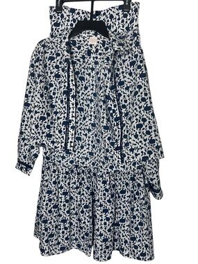 Loretta Caponi Tecla Scalloped Blue Floral Skirt and Blouse Set Large